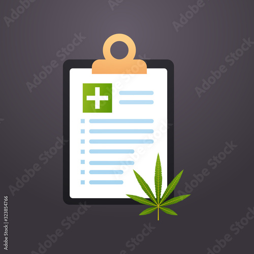 medical form list checklist with cannabis marijuana leaf icon drug consumption concept flat vector illustration