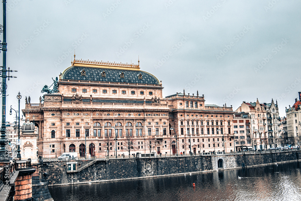 National theater in Prague with river Vltava