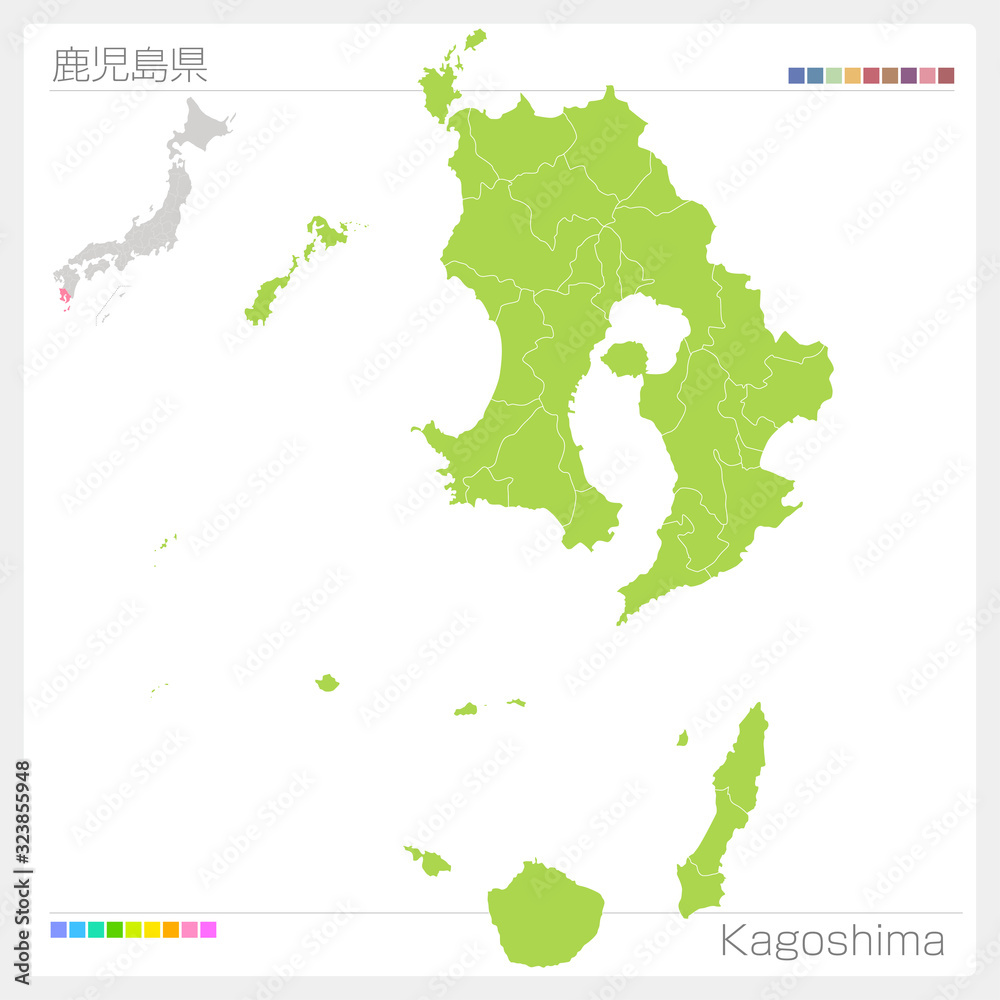 鹿児島県の地図・Kagoshima（市町村・区分け）