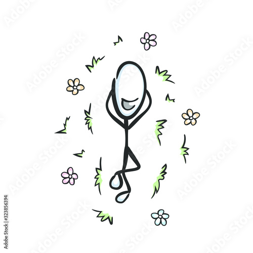 Relaxing on grass. Enjoying good moment. Laying outside. Chilling in forest. Day off. Freedom Hand drawn. Stickman cartoon. Doodle sketch, Vector graphic illustration