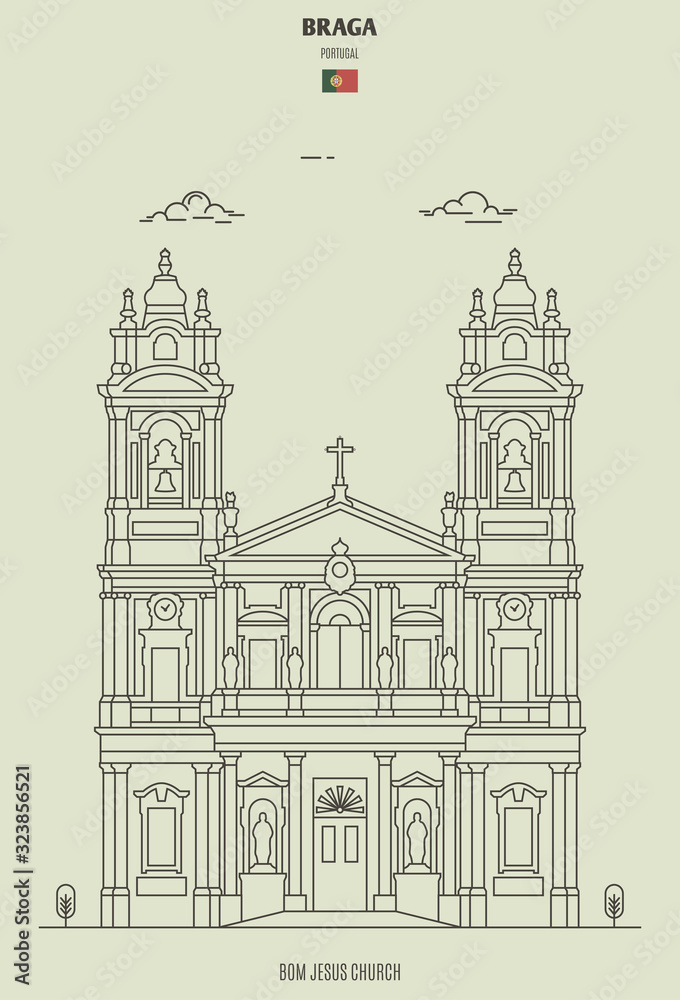 Bom Jesus church in Braga, Portugal. Landmark icon Bom Jesus church in Braga, Portugal. Landmark icon