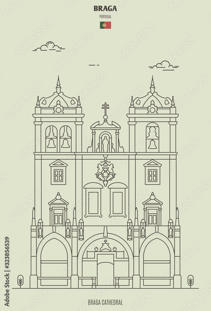 Braga Cathedral, Portugal. Landmark icon
