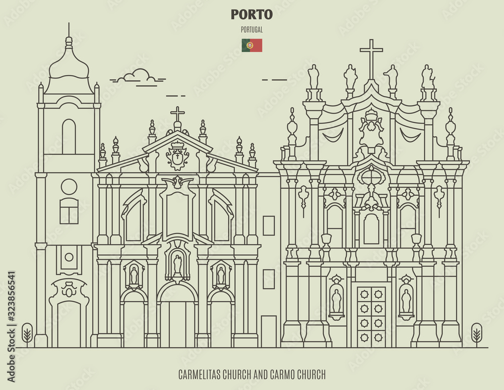 Carmelitas Church and  Carmo Church in Porto, Portugal. Landmark icon