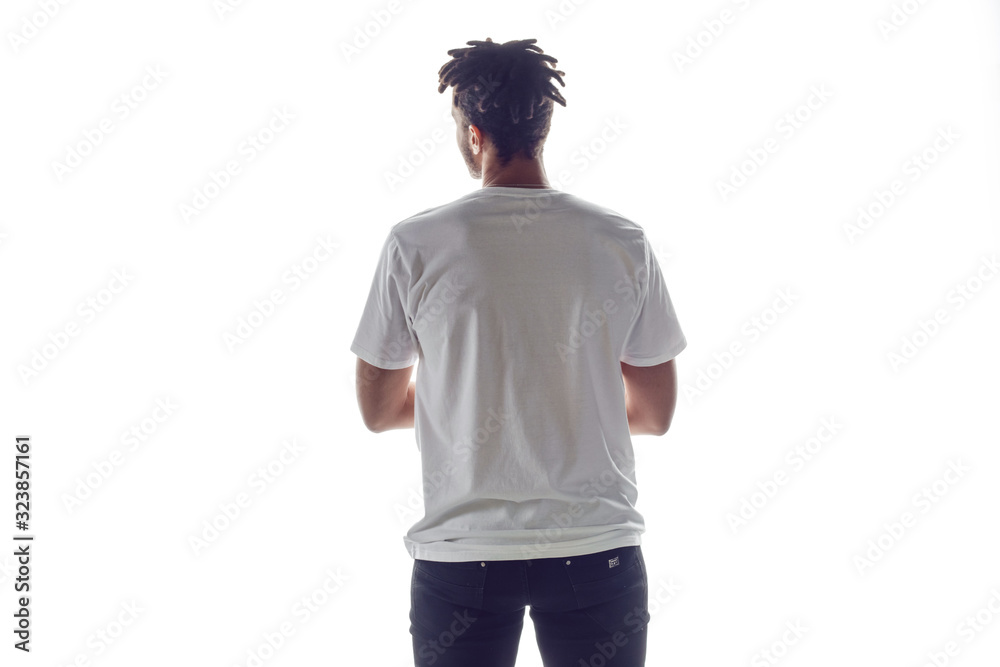 African american man wearing white blank t-shirt. Mock-up. African american man wearing white blank t-shirt. Mock-up.