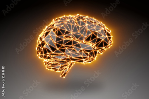 Low poly abstract digital human brain. Neural network. Science and Technology concept. 3d rendering