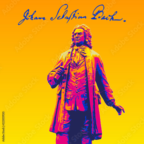 Johann Sebastian Bach, editable with six colour layers