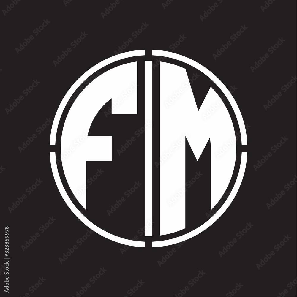 FM Logo initial with circle line cut design template