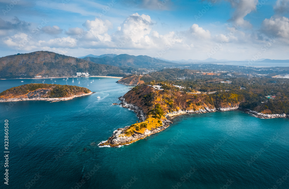 Aerial view of Promthep Cape on the south of Phuket island, Thailand