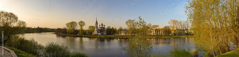 Vologda. Beautiful spring day on the river Bank. Panorama. Church Of The Meeting Of The Lord. 18th century. Vologda. Beautiful spring day on the river Bank. Panorama. Church Of The Meeting Of The Lord. 18th century.