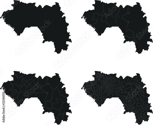 Guinea vector maps with administrative regions  municipalities  departments  borders