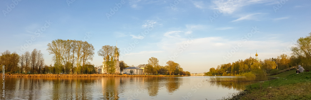 Vologda. Beautiful spring day on the river Bank. Panorama. Church Of The Meeting Of The Lord. 18th century.