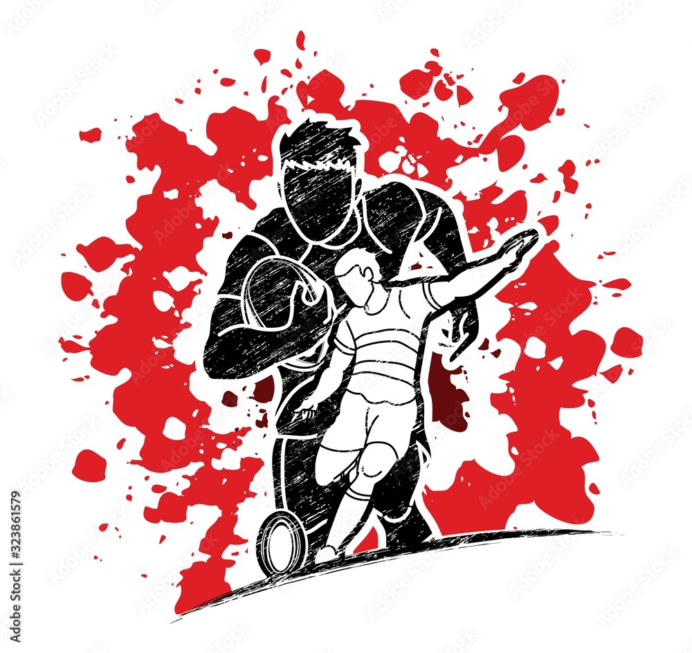 Group of Rugby players action cartoon sport graphic vector