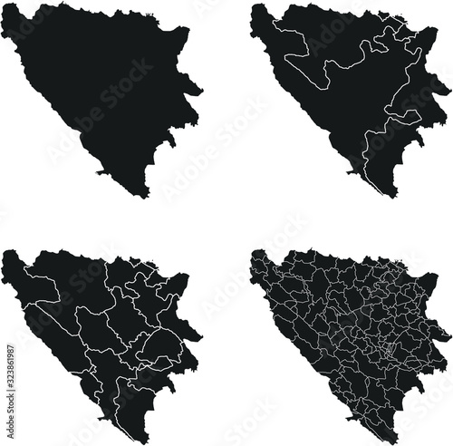 Bosnia and Herzegovina vector maps with administrative regions, municipalities, departments, borders