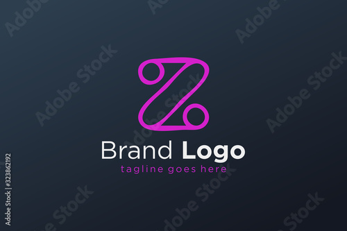 Letter Z Logo Purple Square Rounded Brush Line isolated on Dark Blue Gradient Background. Flat Vector Logo Design Template Element