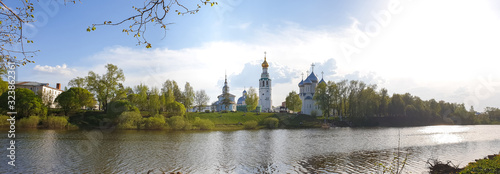 Vologda. panorama. Beautiful spring evening on the Vologda river Bank. Church Of The Meeting Of The Lord. 18th century.