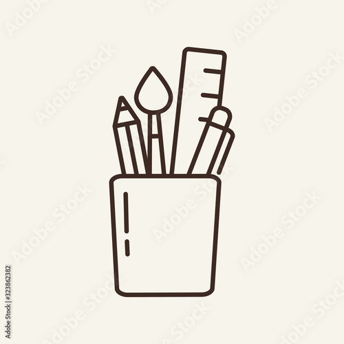 Pencil box contour. Education concept Drawing, writing. Vector. Thin line icon. Illustration can be used forweb design, printing, advertising, decoration photo