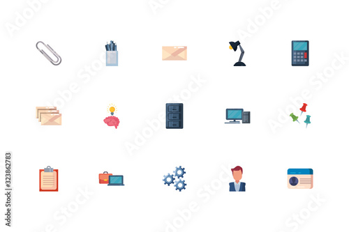 Office and business fill style icon set vector design