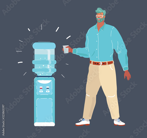 Business man drinks glass of water during pause