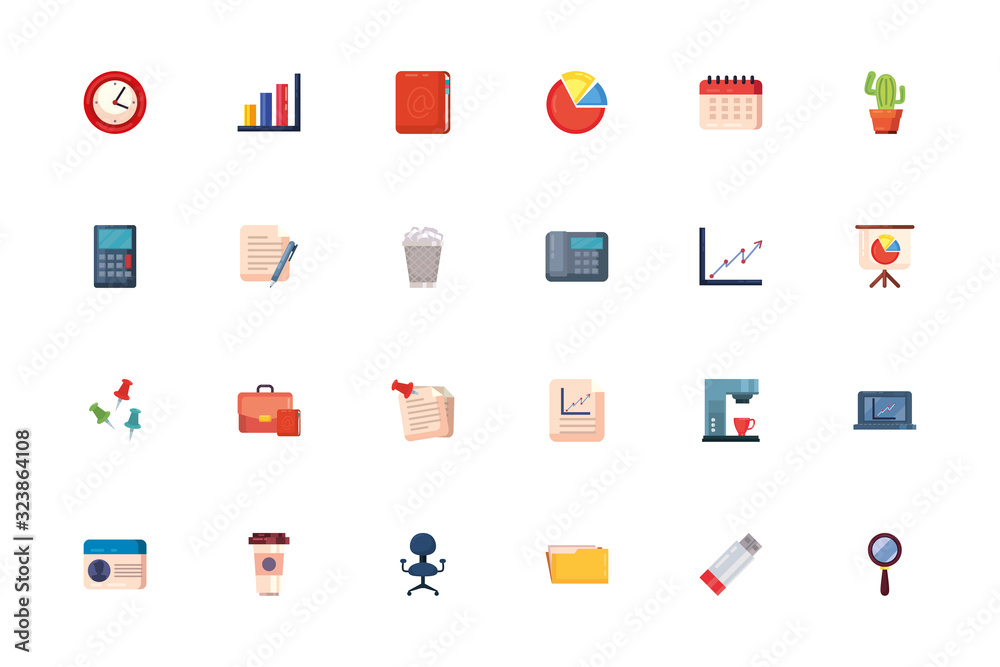 Office and business fill style icon set vector design