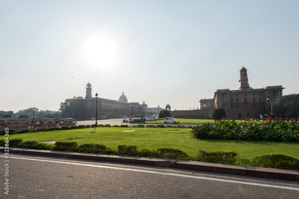 Government buildings in New Delhi, India on sunny day