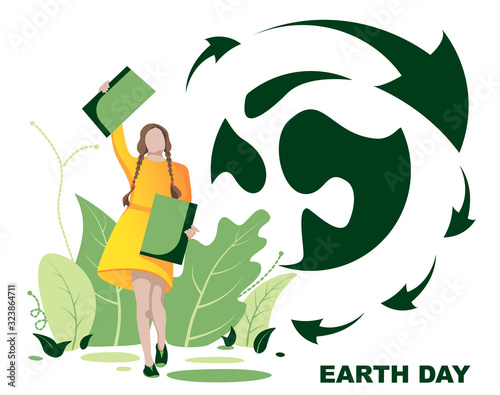 activity girl with environmental symbols from a plants