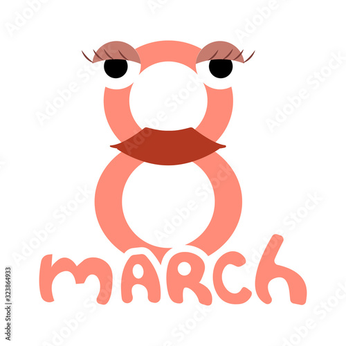 women's day design. 8 march with lips and eyes flat. white background isolated vector illustration