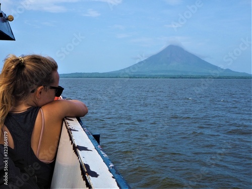 nicaragua - boat to ometepe island volcano photo