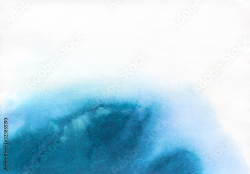 Hand painted blue watercolor background. Watercolor wash. Blue brush strokes background design isolated