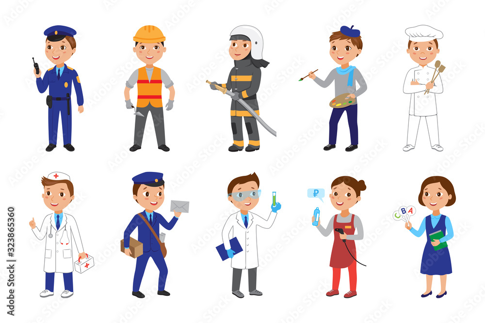Kids in various professions set.