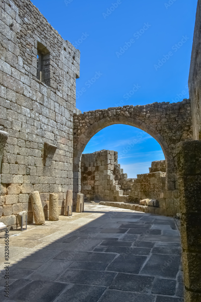View at the interior ruins of the medieval Belmonte Castle, iconic monument building at the Belmonte village, portuguese patrimony