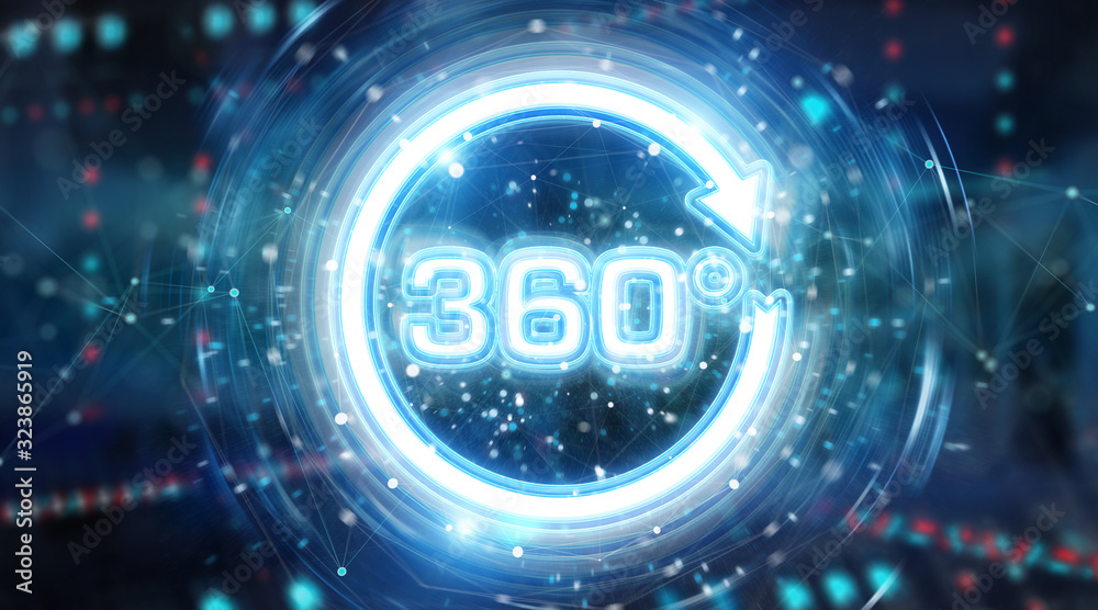 360 degree virtual reality neon interface 3D rendering Stock ...
