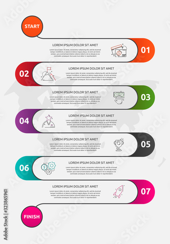 Abstract vector road timeline infographic. Vector illustration with 7 labels. Seven steps for diagrams, flowchart, timeline