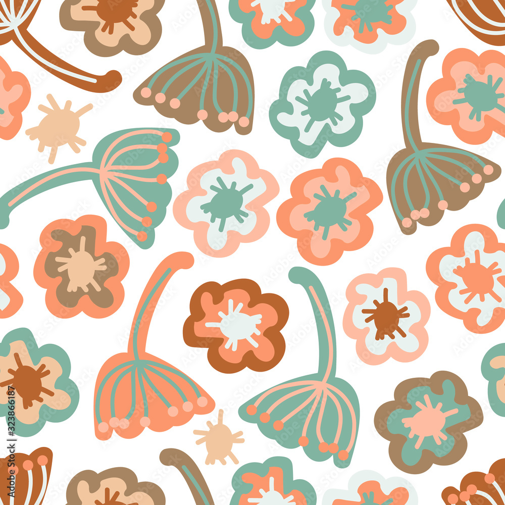 Childish seamless pattern with cute floral elements, vector Childish seamless pattern with cute floral elements, vector