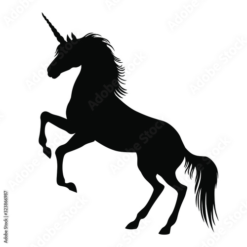 Vector illustrations of silhouette horned mycology beautiful unicorn reared up