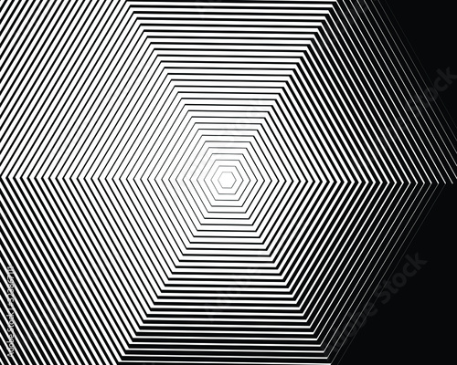 Abstract background with optical illusion wave. Black and white horizontal lines with wavy distortion effect for prints, web pages, template, posters, monochrome backgrounds and pattern