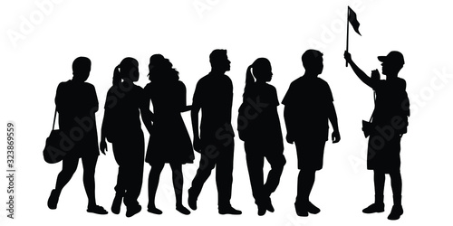 Group of tourist with guide silhouette vector