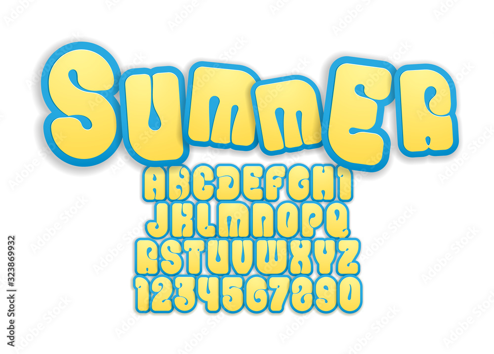 Yellow funny font, bright bold alphabet in the cartoon style, playful rounded letters from A to Z and numbers from 0 to 9 for you designs: logo, t-shirt, kids card, poster, vector illustration 10EPS Yellow funny font, bright bold alphabet in the cartoon style, playful rounded letters from A to Z and numbers from 0 to 9 for you designs: logo, t-shirt, kids card, poster, vector illustration 10EPS