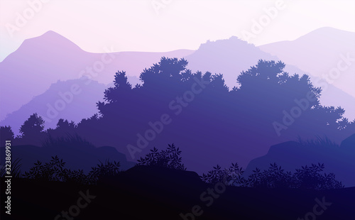 Nature forest Natural Pine forest mountains horizon Landscape wallpaper Sunrise and sunset Illustration vector style colorful view background photo