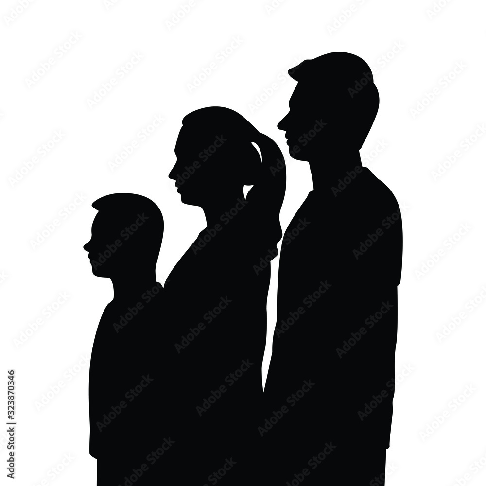 A family with dad mom and son silhouette vector