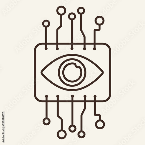 Cyber eye thin line icon. Brain, brainwork, circuit board isolated outline sign. Artificial intelligence concept. Vector illustration symbol element for web design and apps