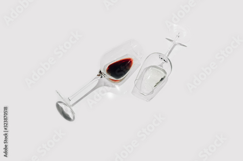  glass of white and red wine on a white background