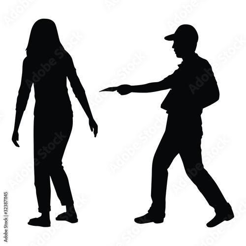 Young man send leaflet to people silhouette vector