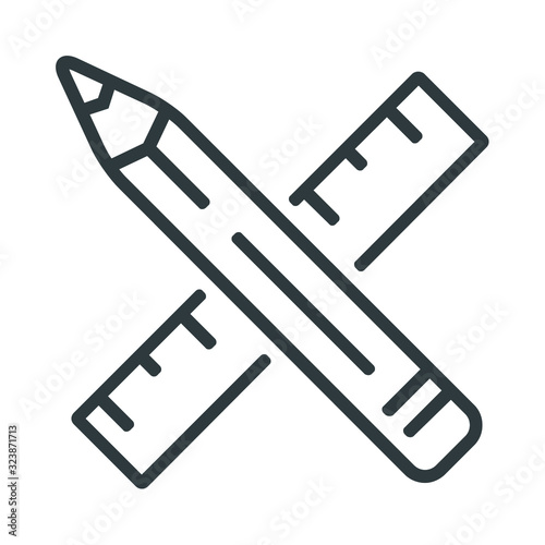 Pencil and ruller line icon on white background