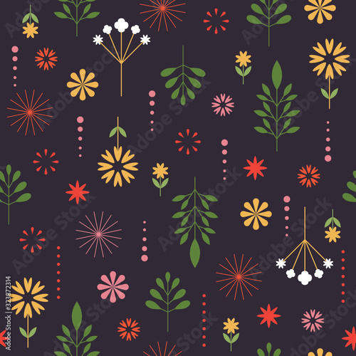 seamless floral pattern   decorative abstract flowers on black background