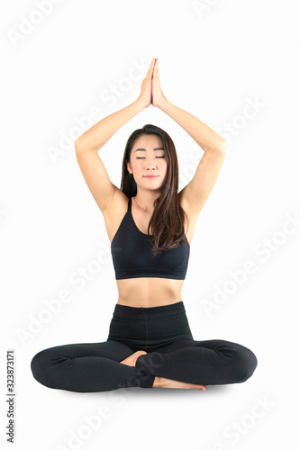 Young attractive smiling woman practicing yoga, sitting.Young beautiful woman practicing yoga and gymnastic. isolated on white background with Clipping Path.
