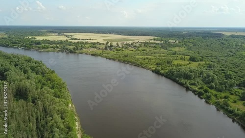 Flight over the most beautiful woodland forests and the Pripyat River. Belarus