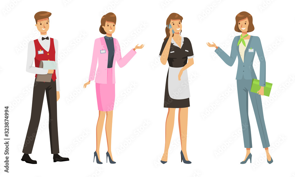 Set of women and man administrators at work vector illustration