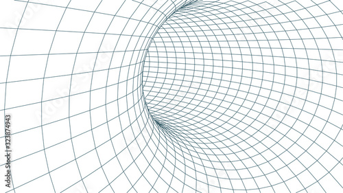 Grid texture. Wireframe surface tunnel. 3d grid on background. Vector wormhole