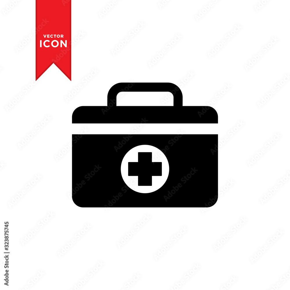 First aid kit icon vector. Medical bag for health symbol. Simple design on white background. First aid kit icon vector. Medical bag for health symbol. Simple design on white background.