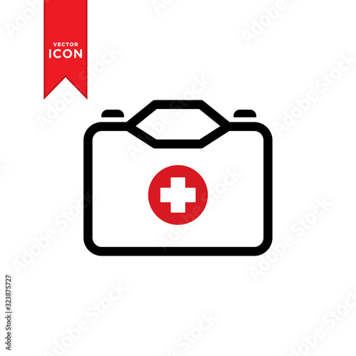 First aid kit icon vector. Medical bag for health symbol. Simple design on white background.
